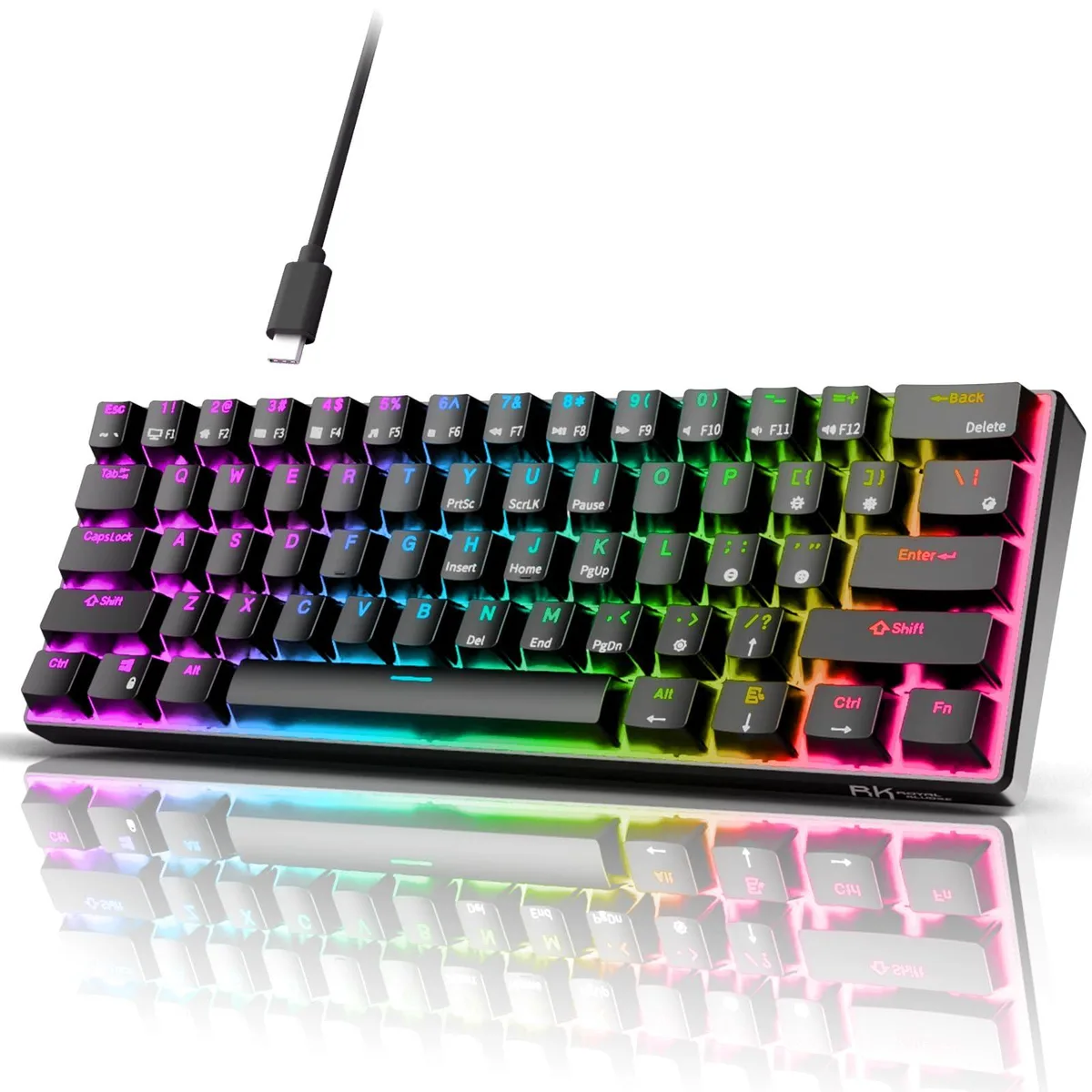 Redragon RK61 60% Wired Mechanical Gaming Keyboard Brown Switch Black — 商品写真