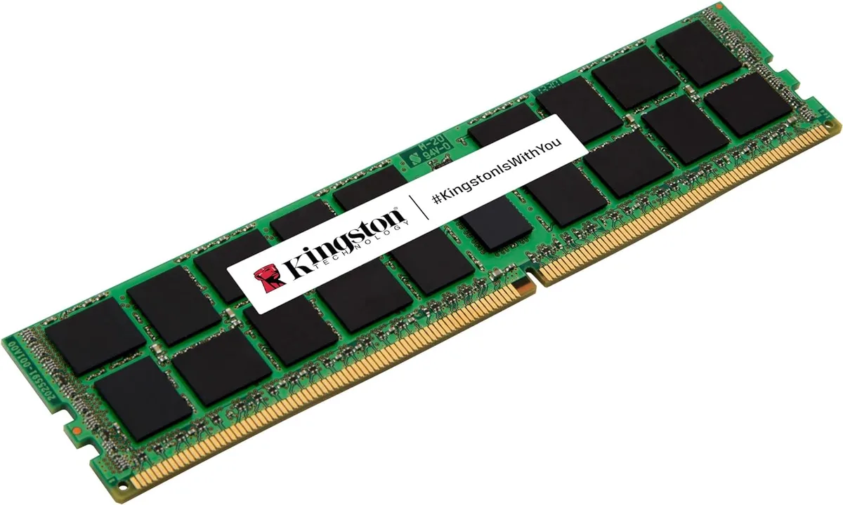 Green PCB memory module with black chips, 288 gold pins, single-sided layout