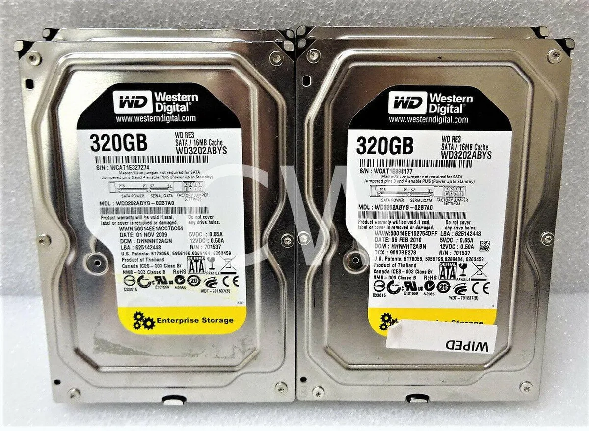 Four 3.5 inch SATA hard drives in a row