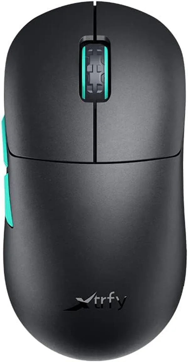 Black symmetrical wireless gaming mouse with ultra-low front profile and solid shell, 55 grams