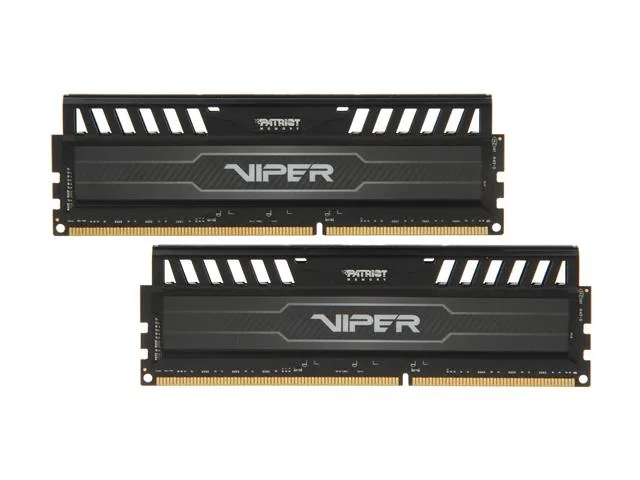 Two black DDR3 desktop memory modules with low-profile heat spreaders, dual-channel kit