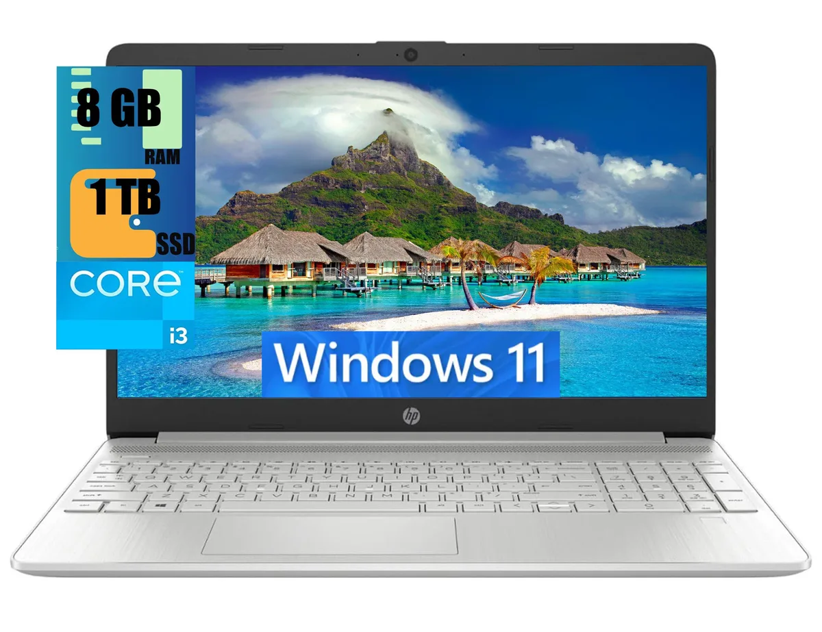 HP HP 15 laptop, Core i3-1215U, 8GB RAM, 1TB SSD, 15.6" HD touchscreen, Silver — photo du produit