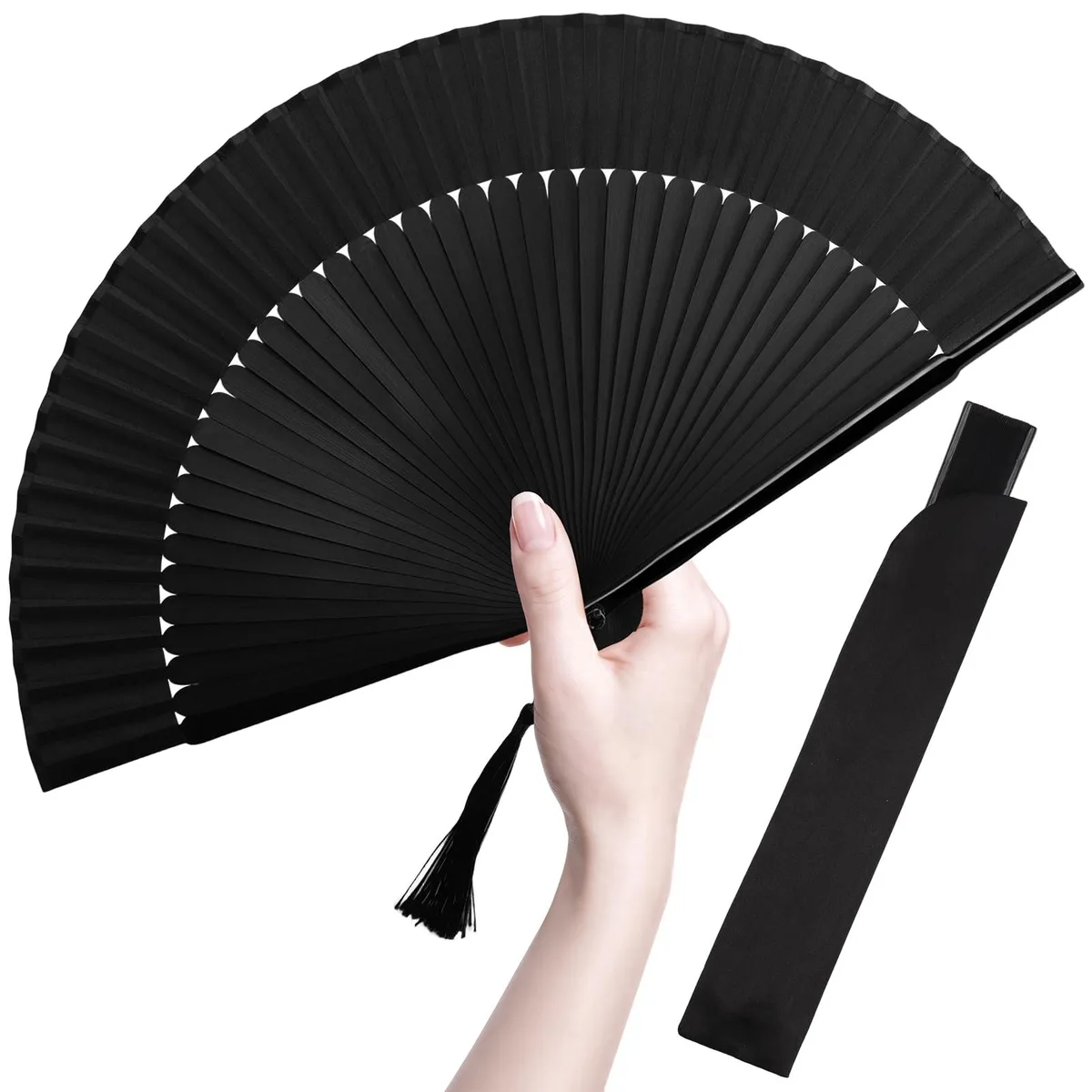  BAICFQUK Hand Fans for Women Foldable Black 8.3 in folded — 제품 사진