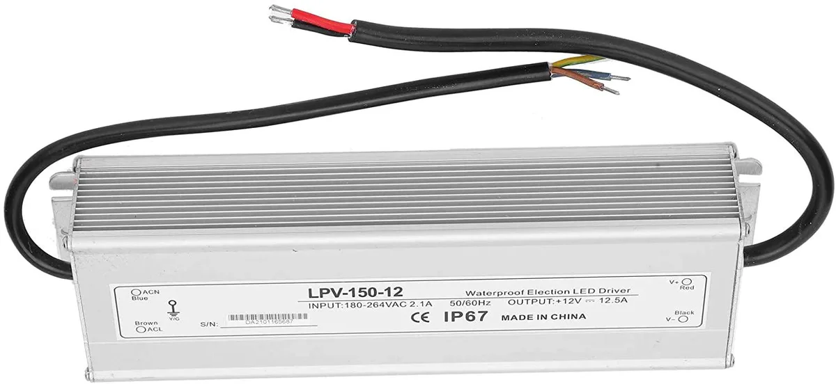 Rectangular aluminium power supply with IP67 rating, 245 by 70 by 48 mm