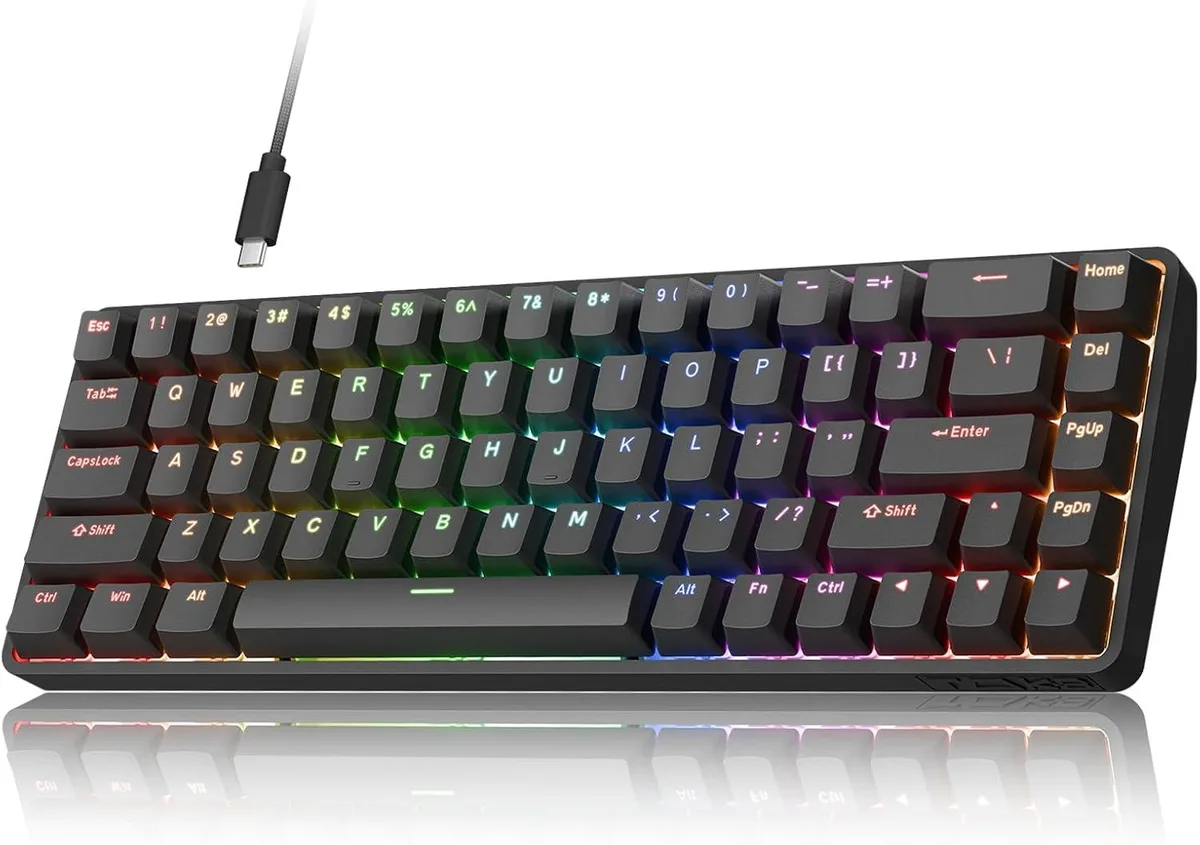 Compact black 60% gaming keyboard 68 keys wired USB-C RGB backlit