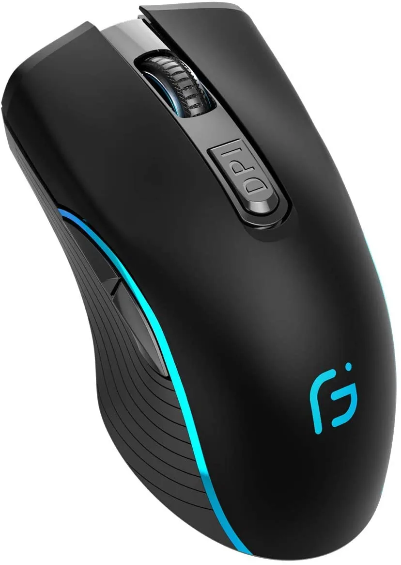 Black wireless gaming mouse with ergonomic shape and frosted finish