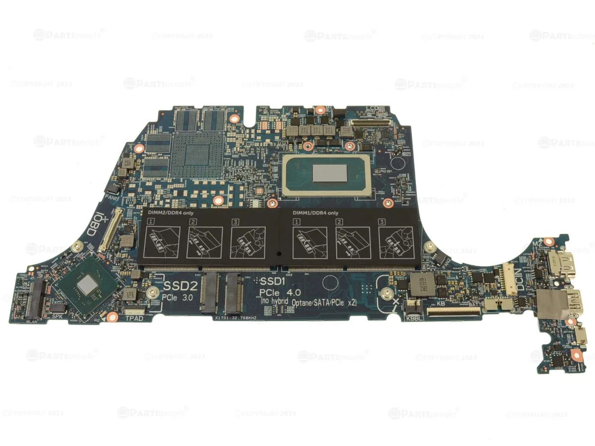 Dell laptop motherboard with soldered i5-11400H processor, green PCB, silver heatsink