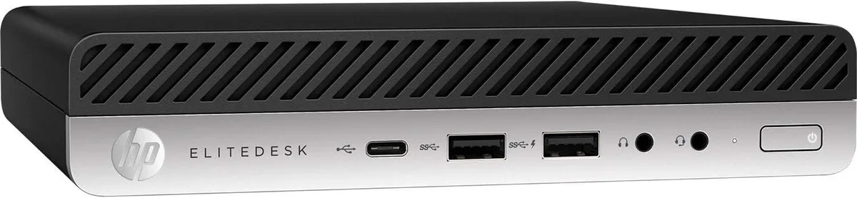 Small black desktop tower, micro form factor, matte finish