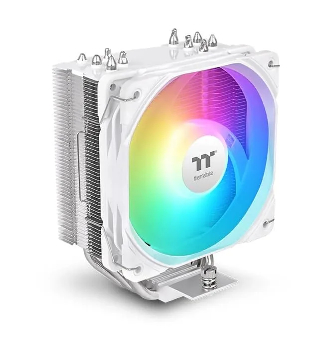 White single-tower CPU cooler with five copper heatpipes and 120mm ARGB fan