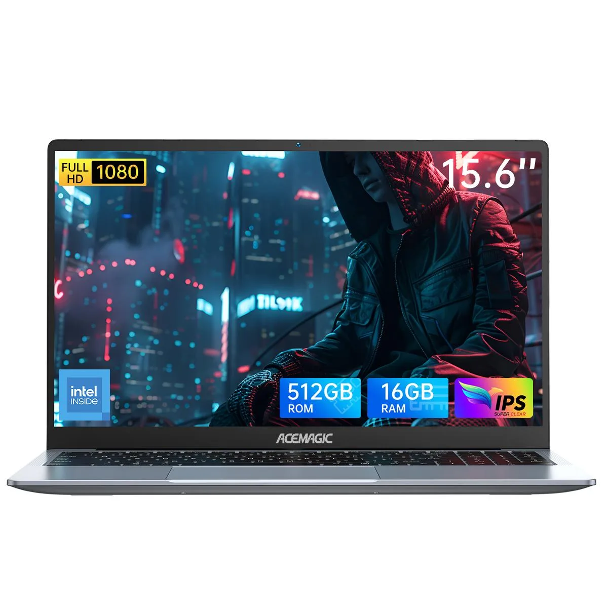 Grey metal gaming laptop 15.6 inch screen backlit keyboard closed lid