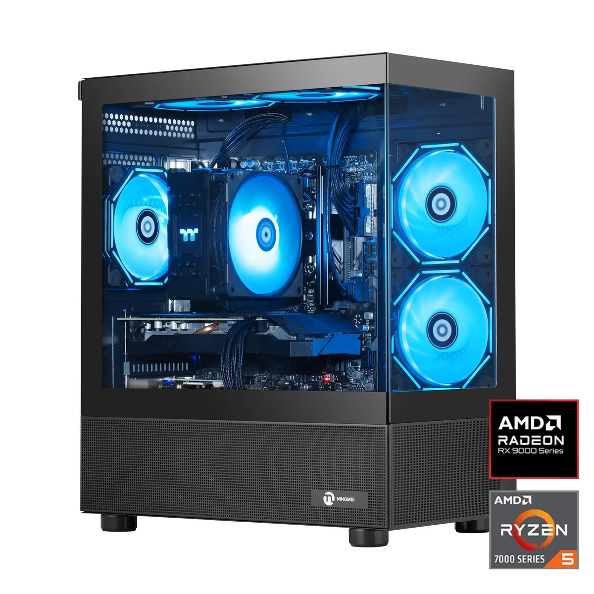 NINGMEI NINGMEI Lumishore Gaming PC Ryzen 5 7500F RX 9060 XT 16G 16GB DDR5 1TB NVMe 650W Black — product photo