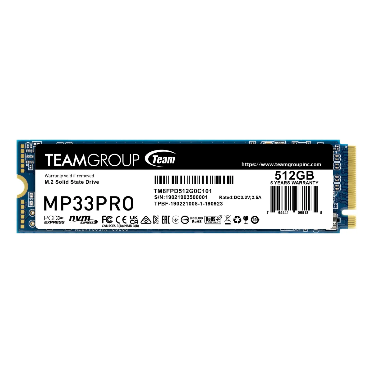 Team Group Team Group MP33 PRO 512GB M.2 2280 PCIe 3.0 x4 NVMe 1.3 internal SSD TM8FPD512G0C101 — product photo