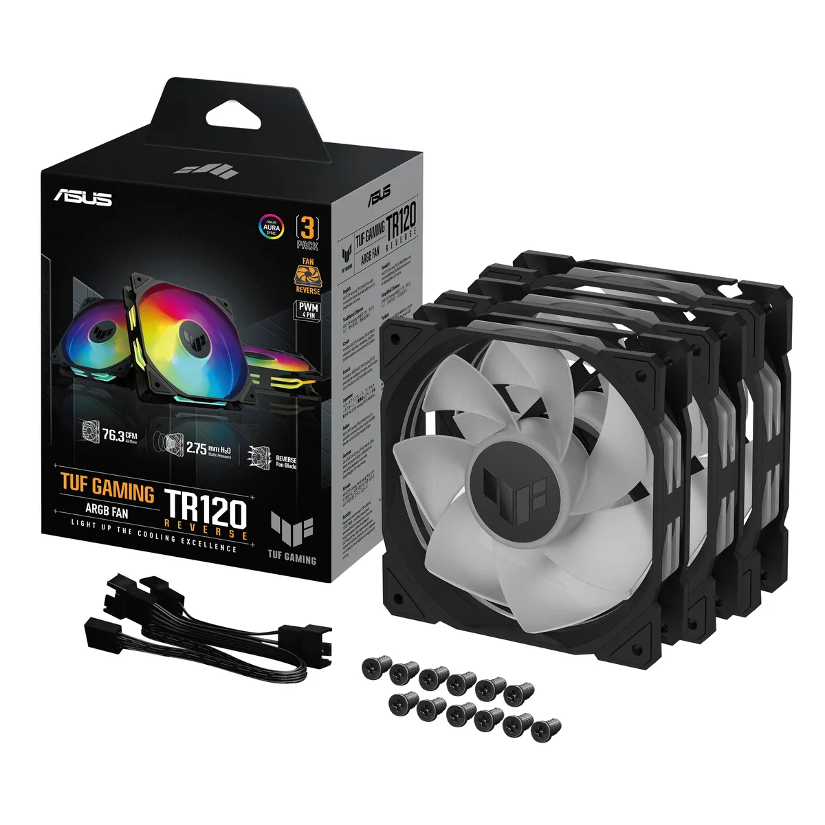 ASUS ASUS 90DA00D0-B08020 TUF Gaming TR120 ARGB Reverse 120mm 28mm Triple Pack Case Fan — ürün fotoğrafı
