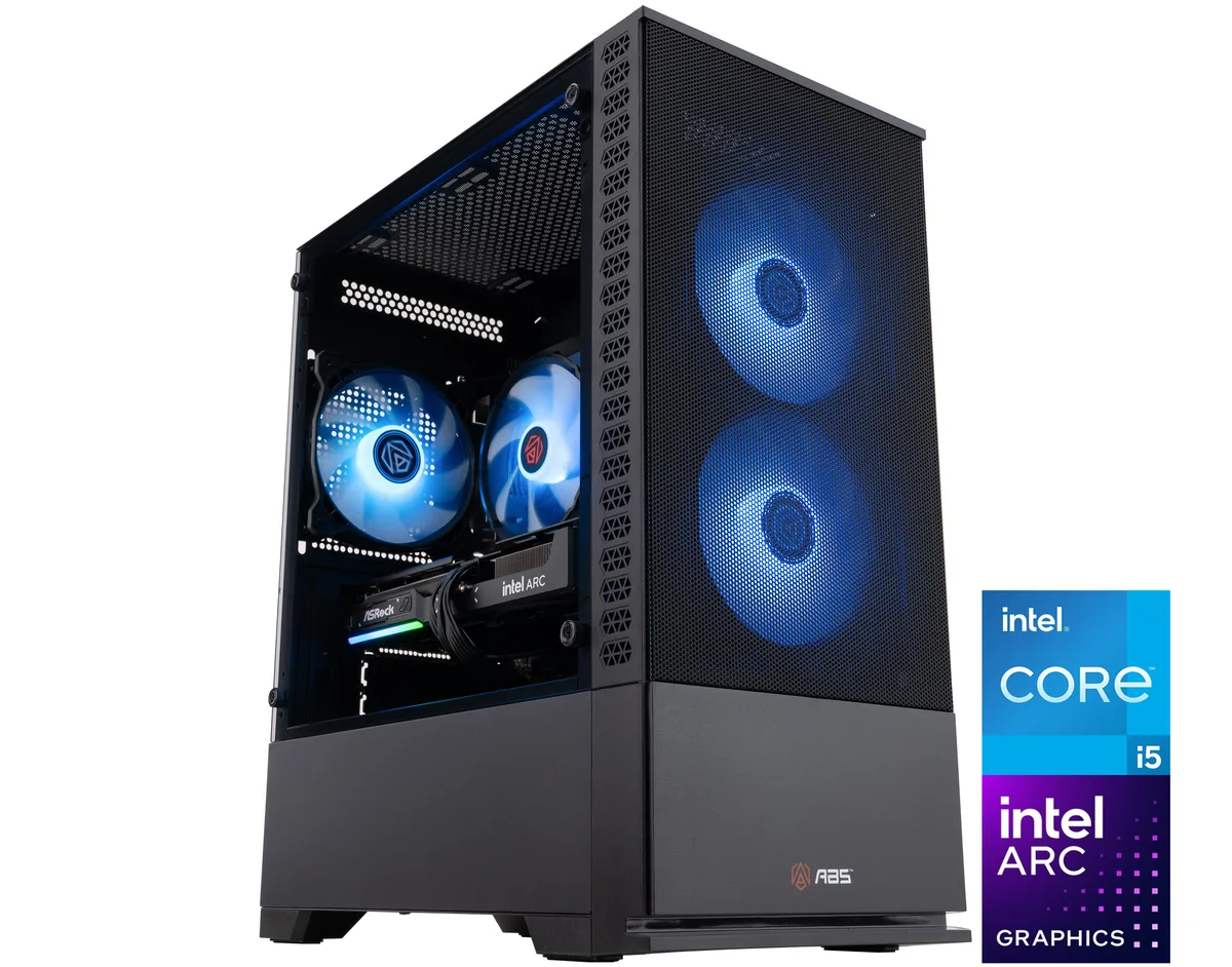 Refurbished mid-tower gaming desktop in dark chassis with ARGB cooler visible