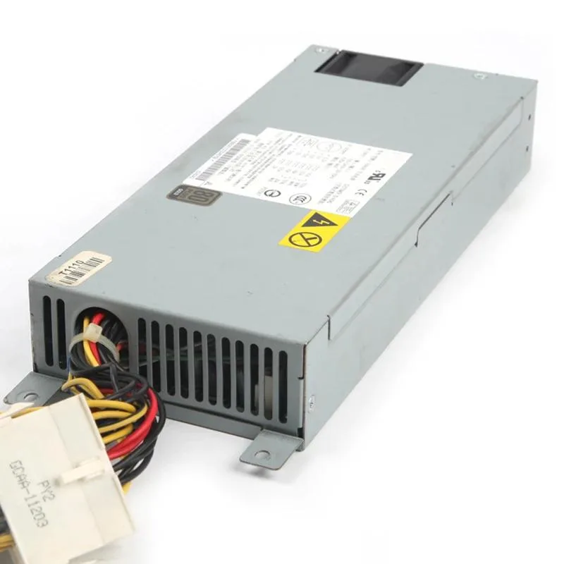 Compact 1U silver power supply with rear fan and modular cables