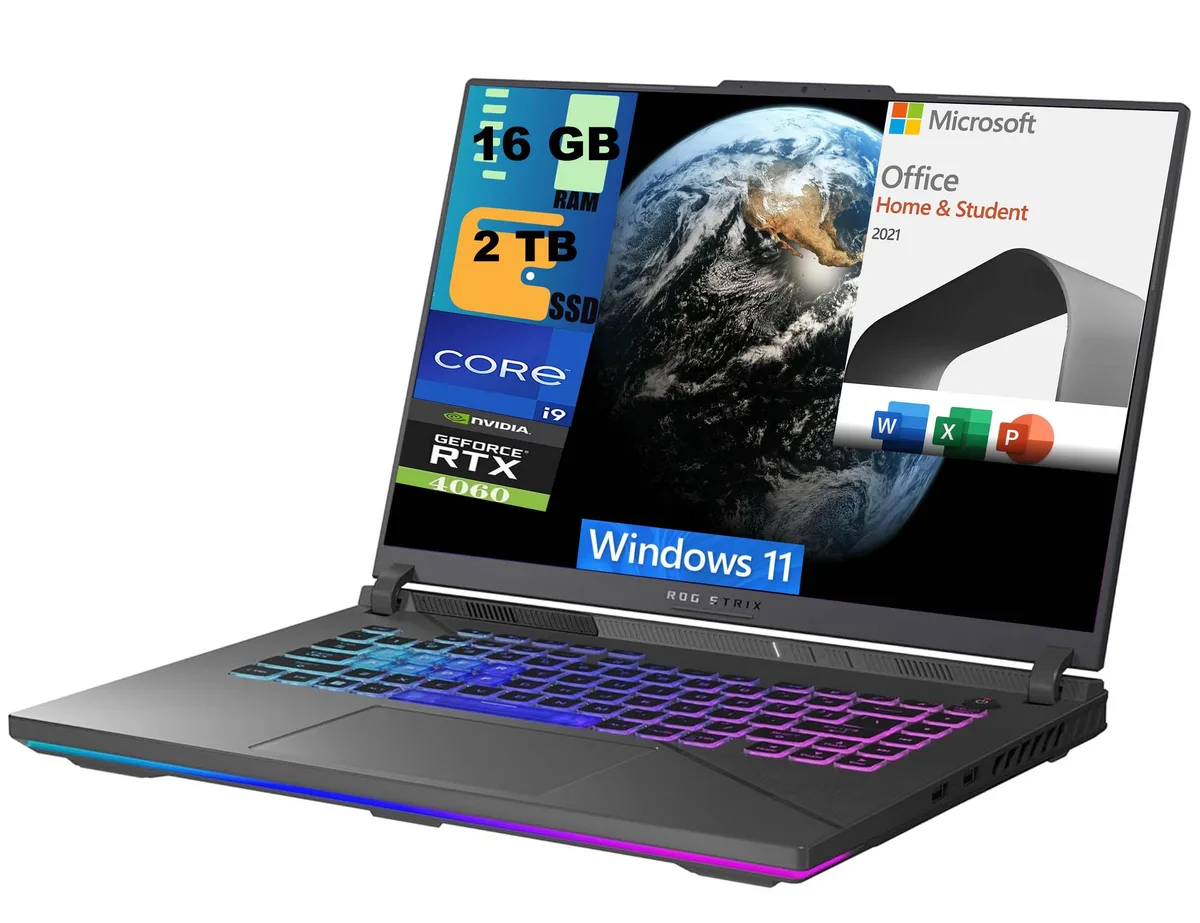 Grey 16-inch gaming laptop with per-key RGB keyboard