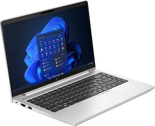 Silver 14-inch laptop with matte aluminum finish, thin clamshell form