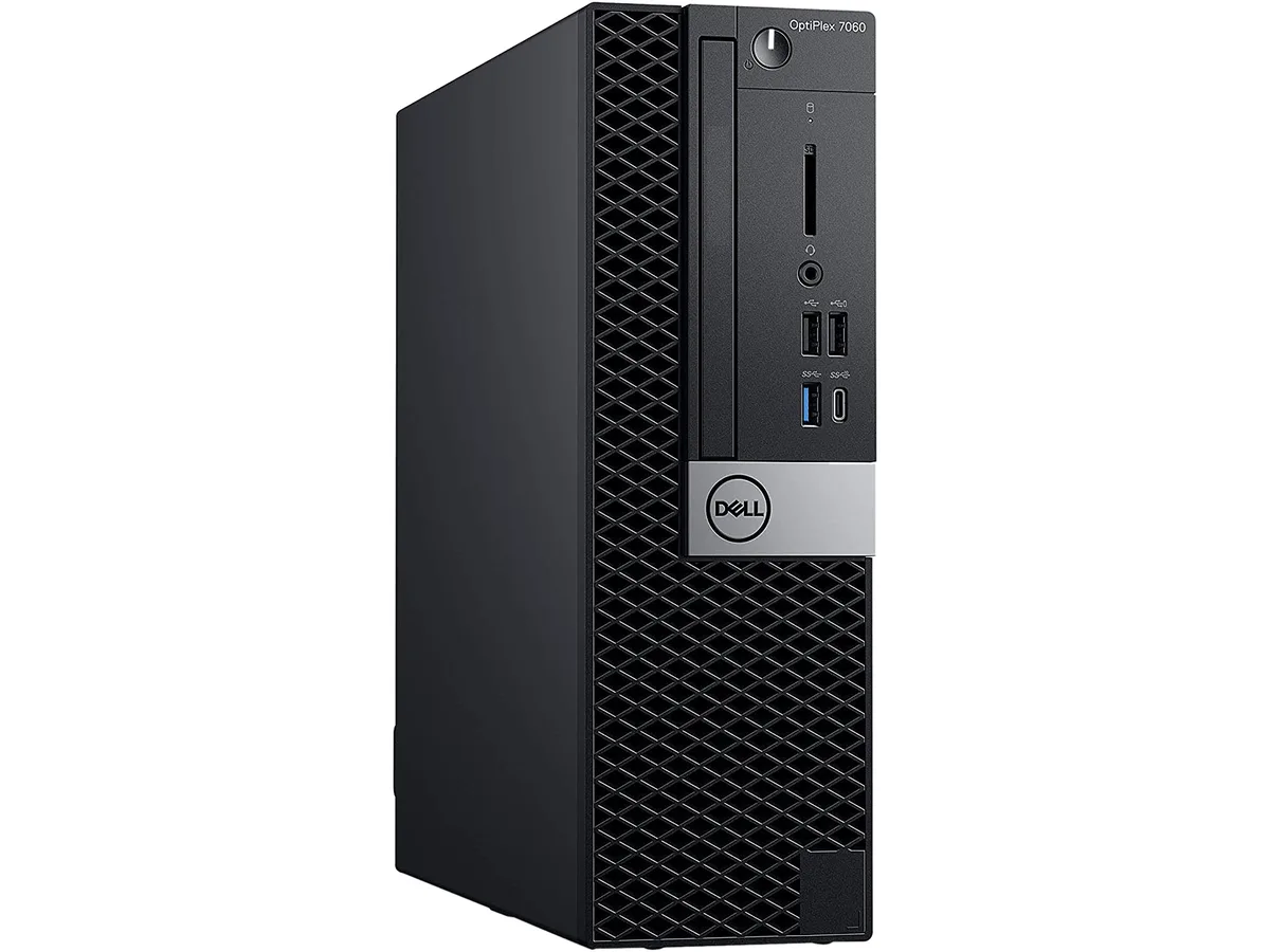 Small black Dell OptiPlex 7060 SFF desktop tower with front DVD slot