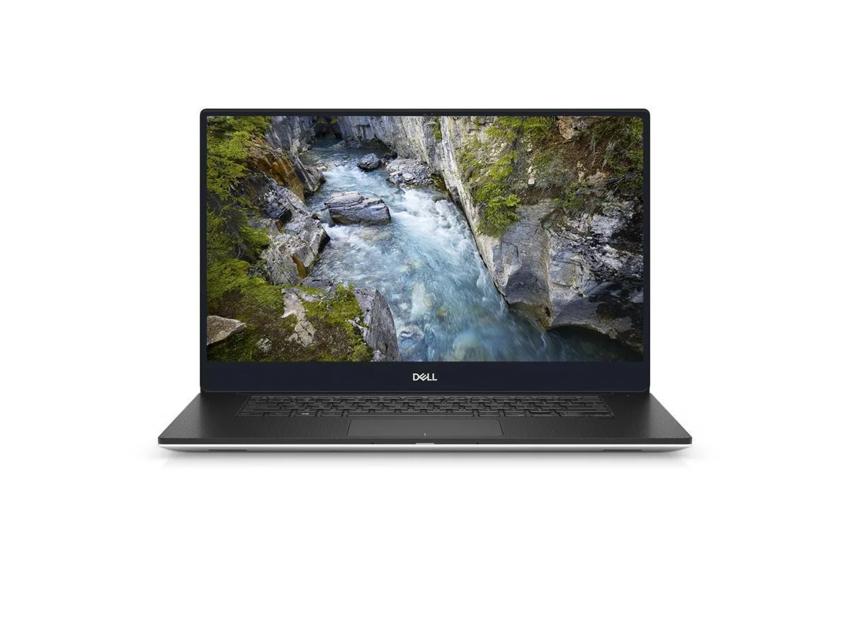 Silver Dell Precision 5540 laptop open showing 15.6 inch 4K touchscreen and keyboard