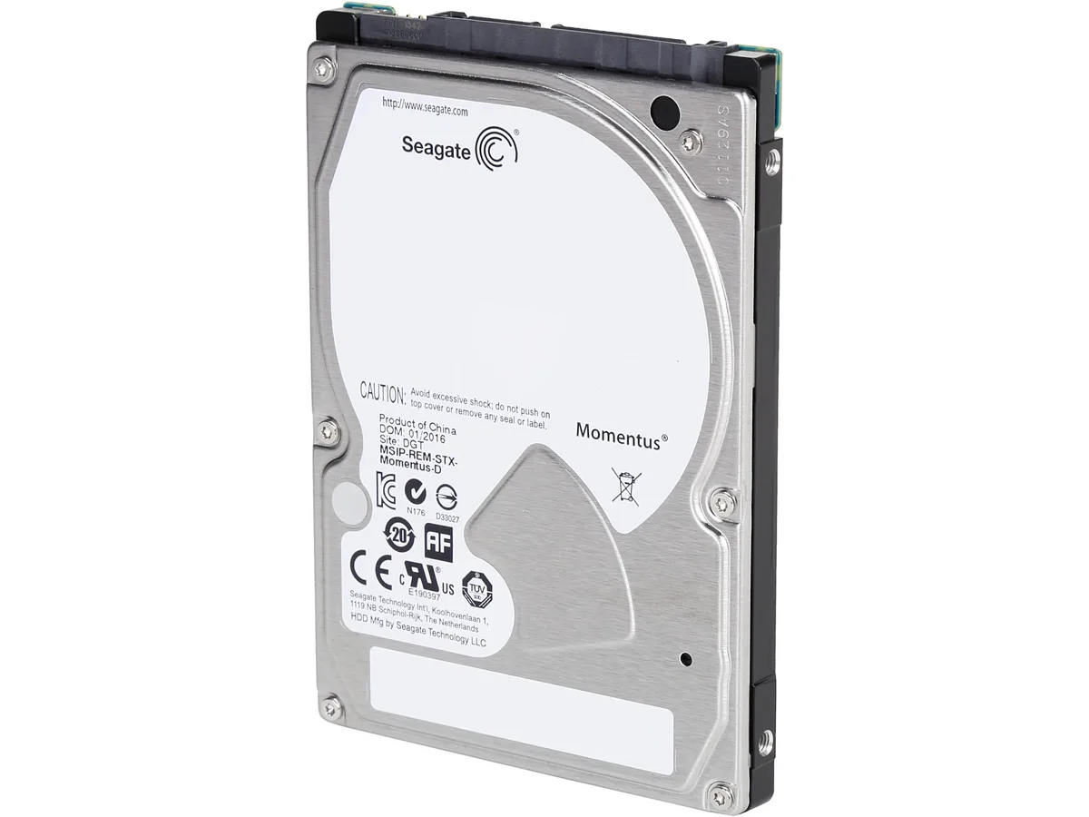 Silver 2.5 inch bare laptop hard drive with circuit board visible