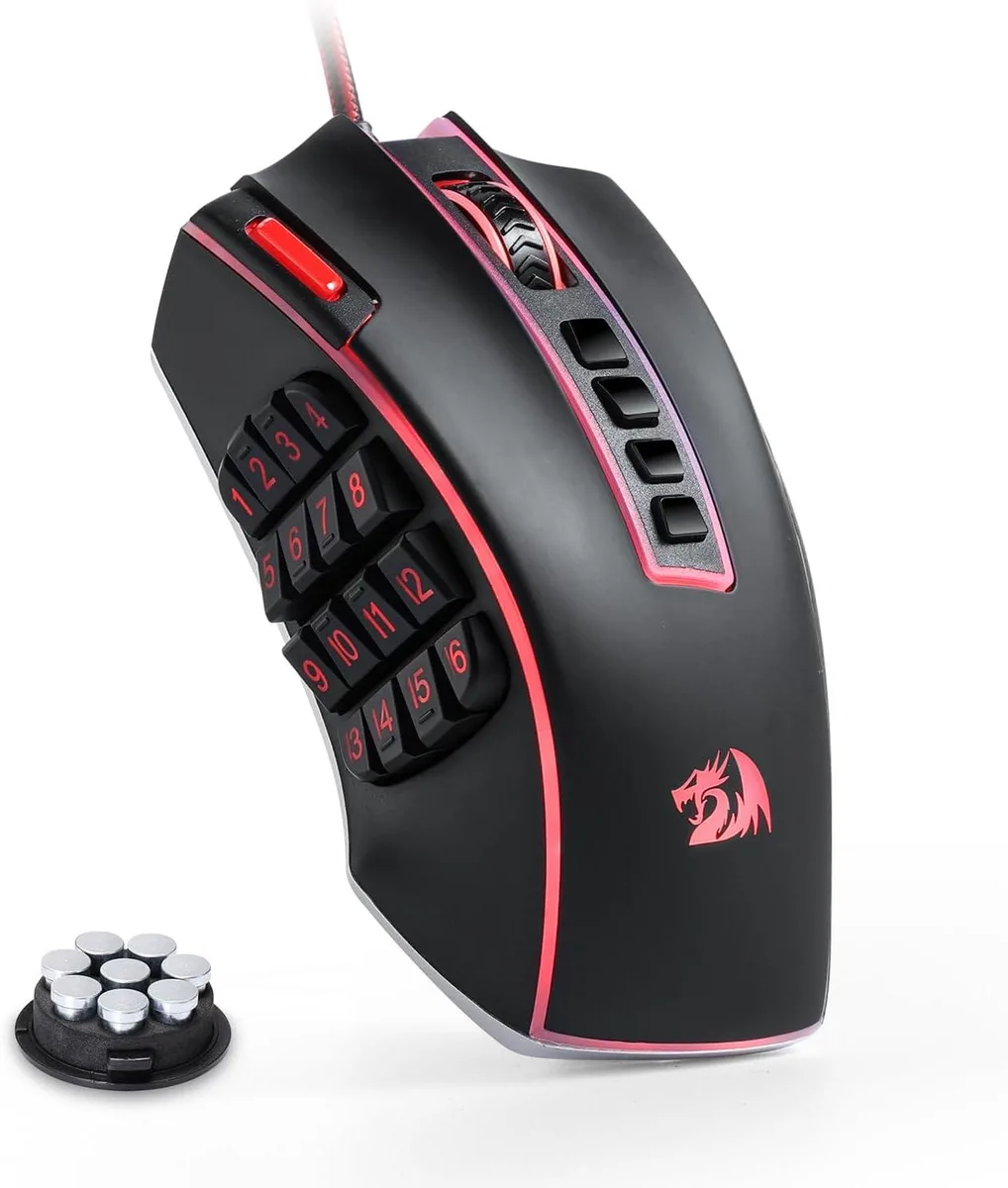 Wired MMO gaming mouse with aluminium base, 23 programmable buttons and 16 side macro keys