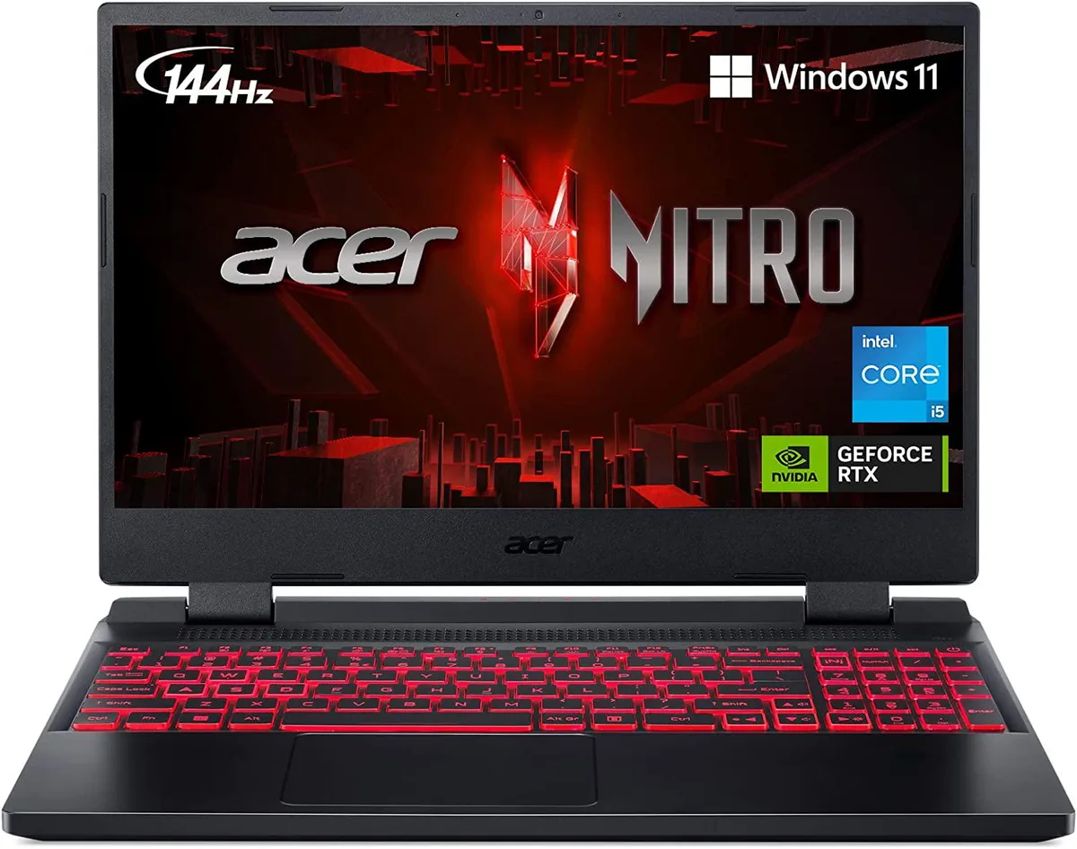 Black 15.6 inch gaming laptop with backlit keyboard