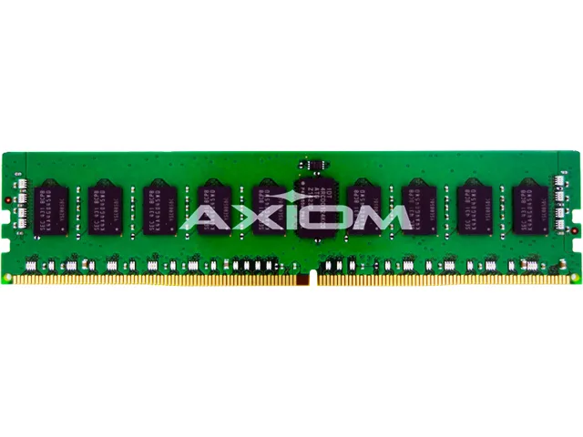 Green 288-pin DDR4 DIMM with black chips and gold contacts