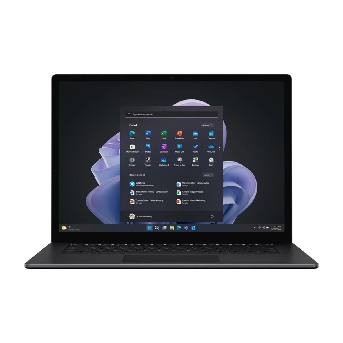 Matte black 15 inch touchscreen laptop with thin bezels and backlit keyboard