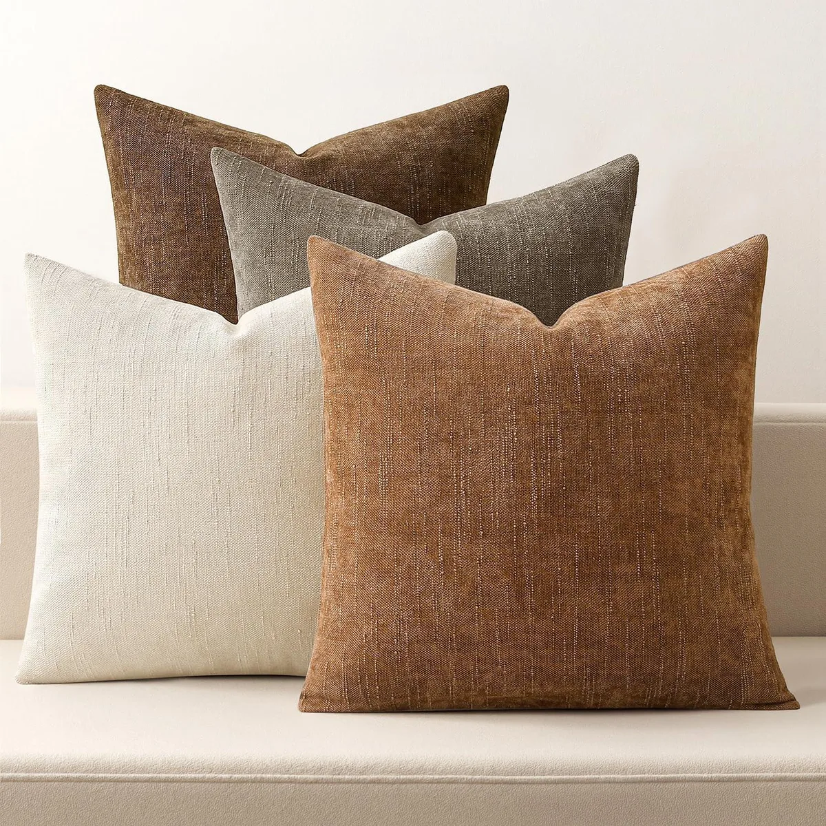 MIULEE 4P_ZJXNE_1818_03 Chenille Pillow Covers 4-Pack 18x18 Brown — 商品照片
