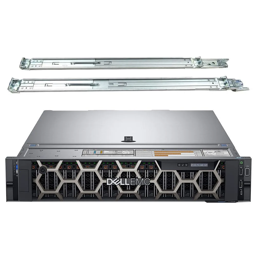 Silver 2U rack server with front drive bays and rail kit