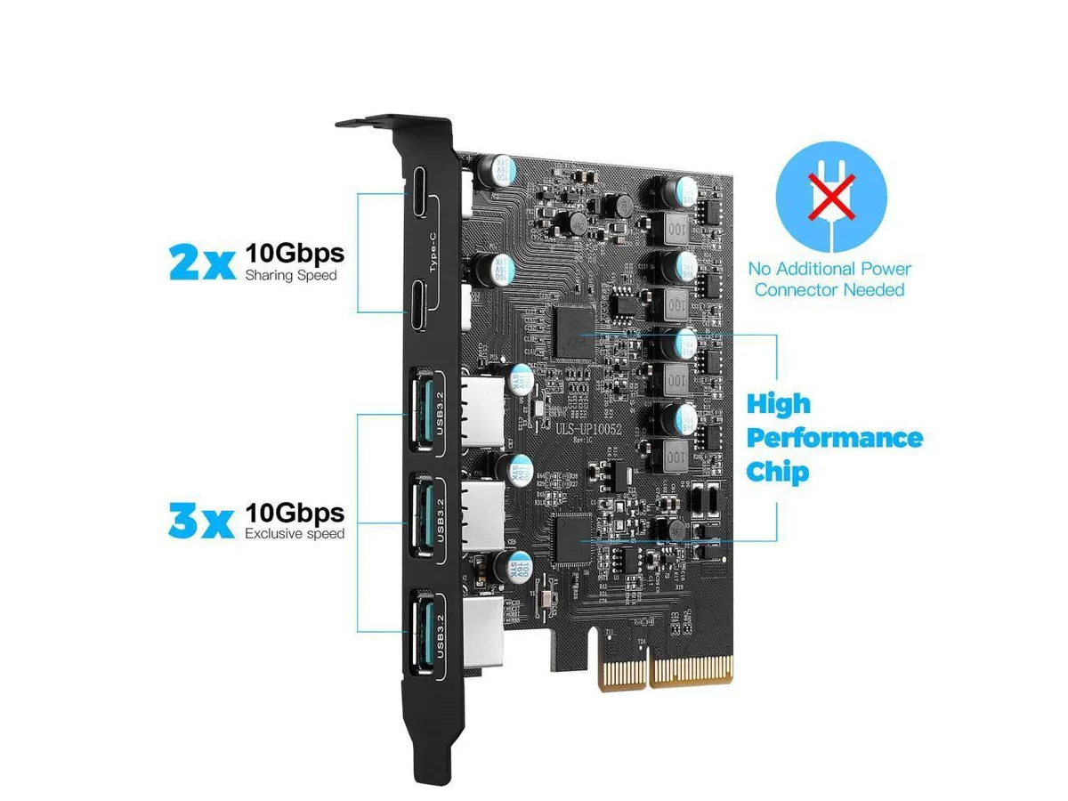 YuNewtion YuNewtion PCIe to USB 3.2 Gen 2 5-Port Expansion Card (2×USB-C, 3×USB-A) — صورة المنتج