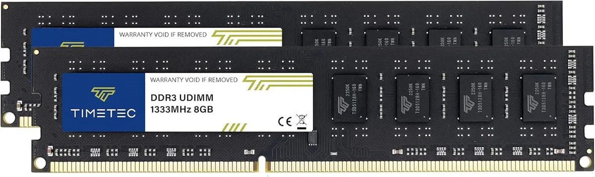 Two black DDR3 UDIMM sticks with gold contacts, 240 pins each