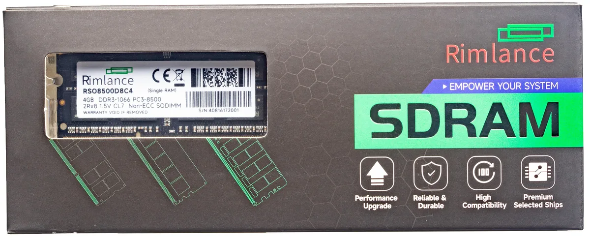 RIMLANCE RIMLANCE 4GB DDR3 1066MHz 1.5V 204-Pin SODIMM 2RX8 PC3-8500 — foto produk