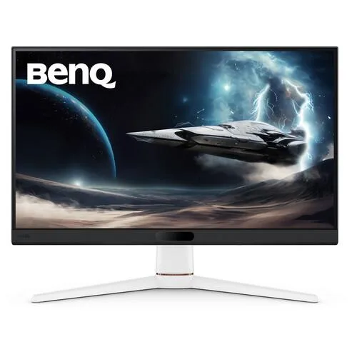 White 24.5 inch flat screen monitor on stand, thin bezels, matte finish