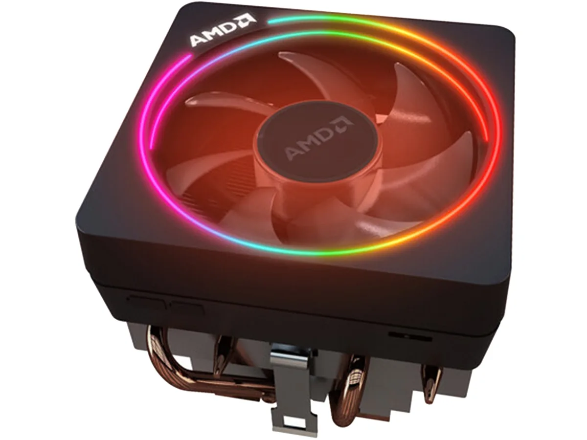 Black AMD Wraith Prism CPU air cooler with RGB fan and light ring, 545g
