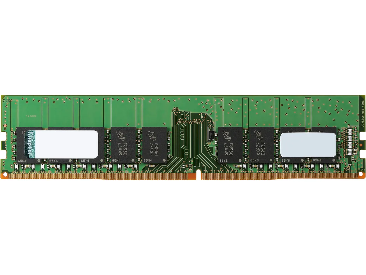 Green circuit board with black memory chips, 288 gold pins, no heat spreader
