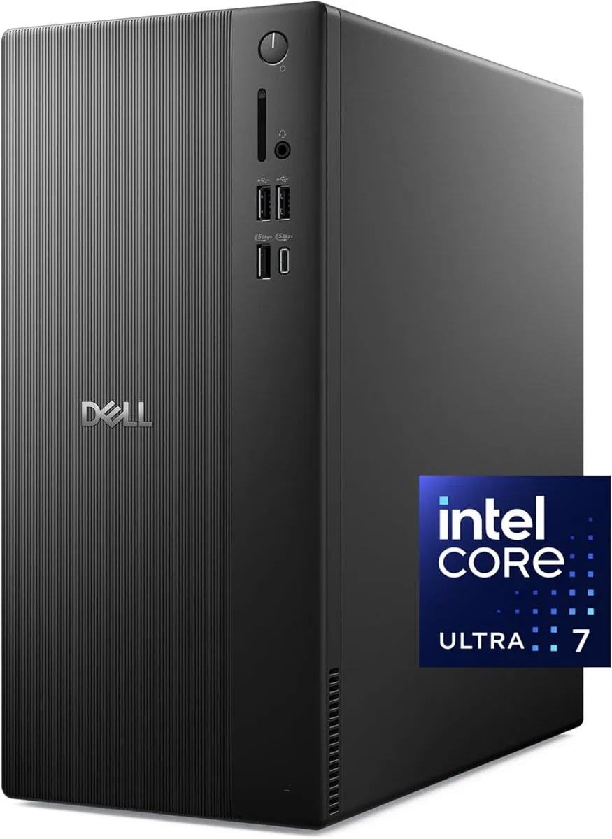 Dell tower desktop in black finish with wired keyboard and mouse