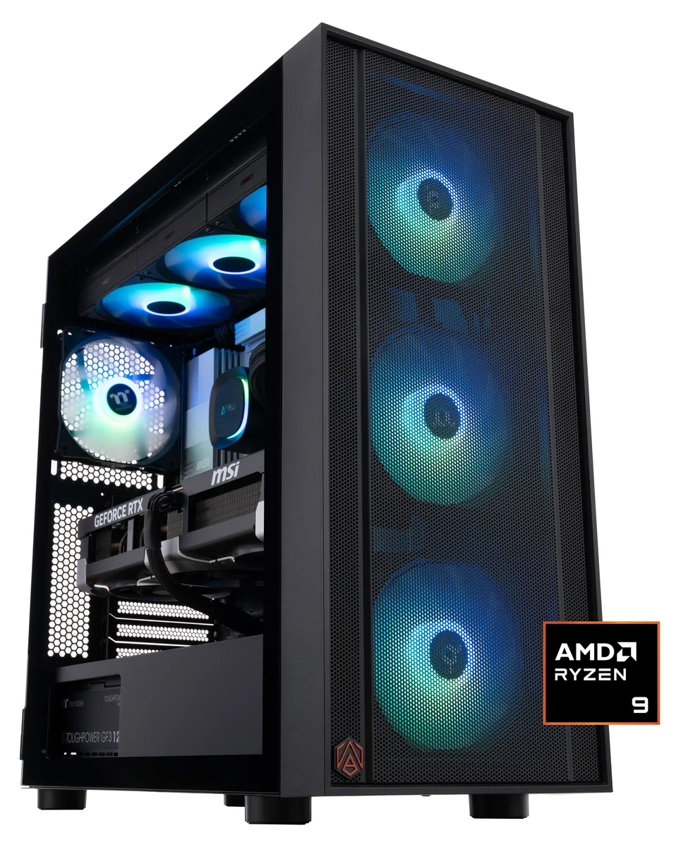 Black ABS H570 mid-tower with RGB liquid cooler and graphics card visible inside