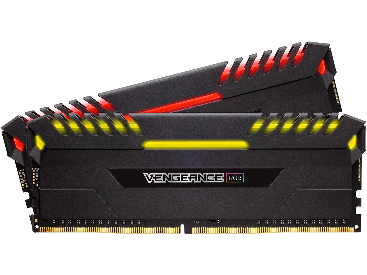 Two black anodized aluminium DDR4 sticks with RGB light bars