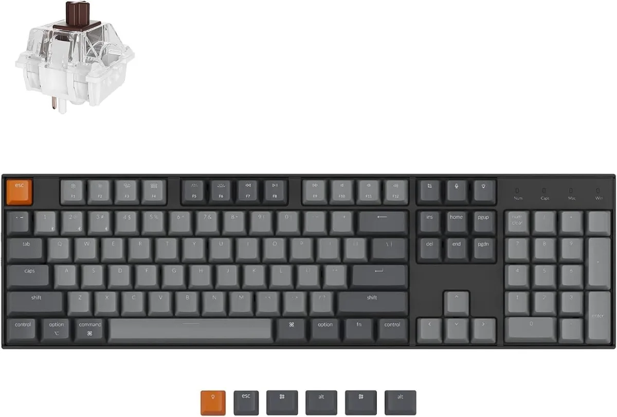 TUKO TUKO Gaming Keyboard Full-Size 104 Keys Bluetooth 5.1 2.4GHz Wireless White LED Super Brown Switch — produktbild