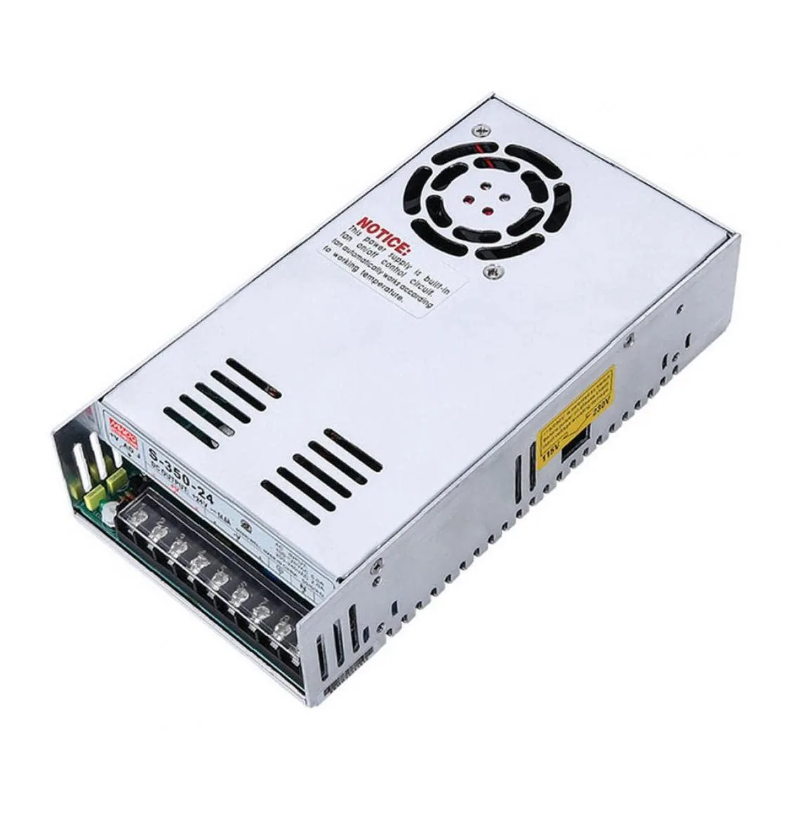 Silver rectangular AT power supply with fan and LED indicator, 215x115x50mm