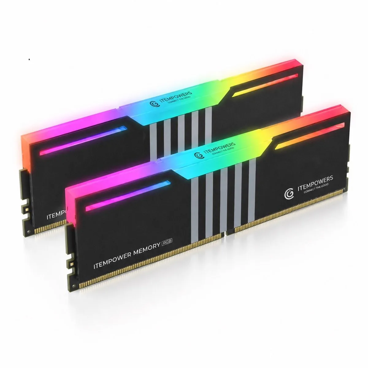 Two black DDR4 sticks with RGB lighting and aluminum heat spreaders