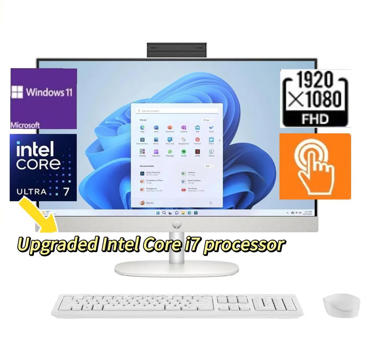 HP HP All-in-One PC Core Ultra 7 155U 27″ FHD Touch 32 GB DDR5 1 TB SSD Windows 11 Pro — ภาพสินค้า