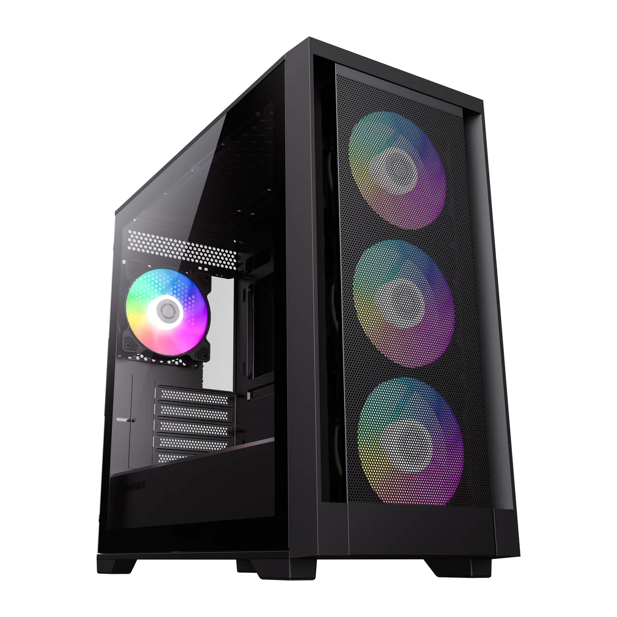 GAMEMAX GAMEMAX Defender MB Micro-ATX PC case Black 4x ARGB fan 360mm radiator support 410mm GPU — product photo