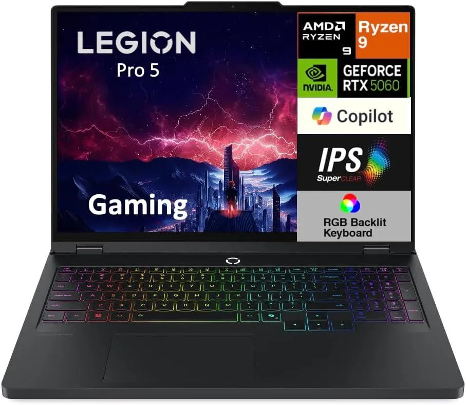 Black 16.0 inch gaming laptop with RGB keyboard
