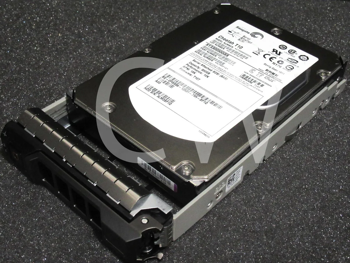 Silver 3.5 inch SAS hard drive in black Dell mounting tray