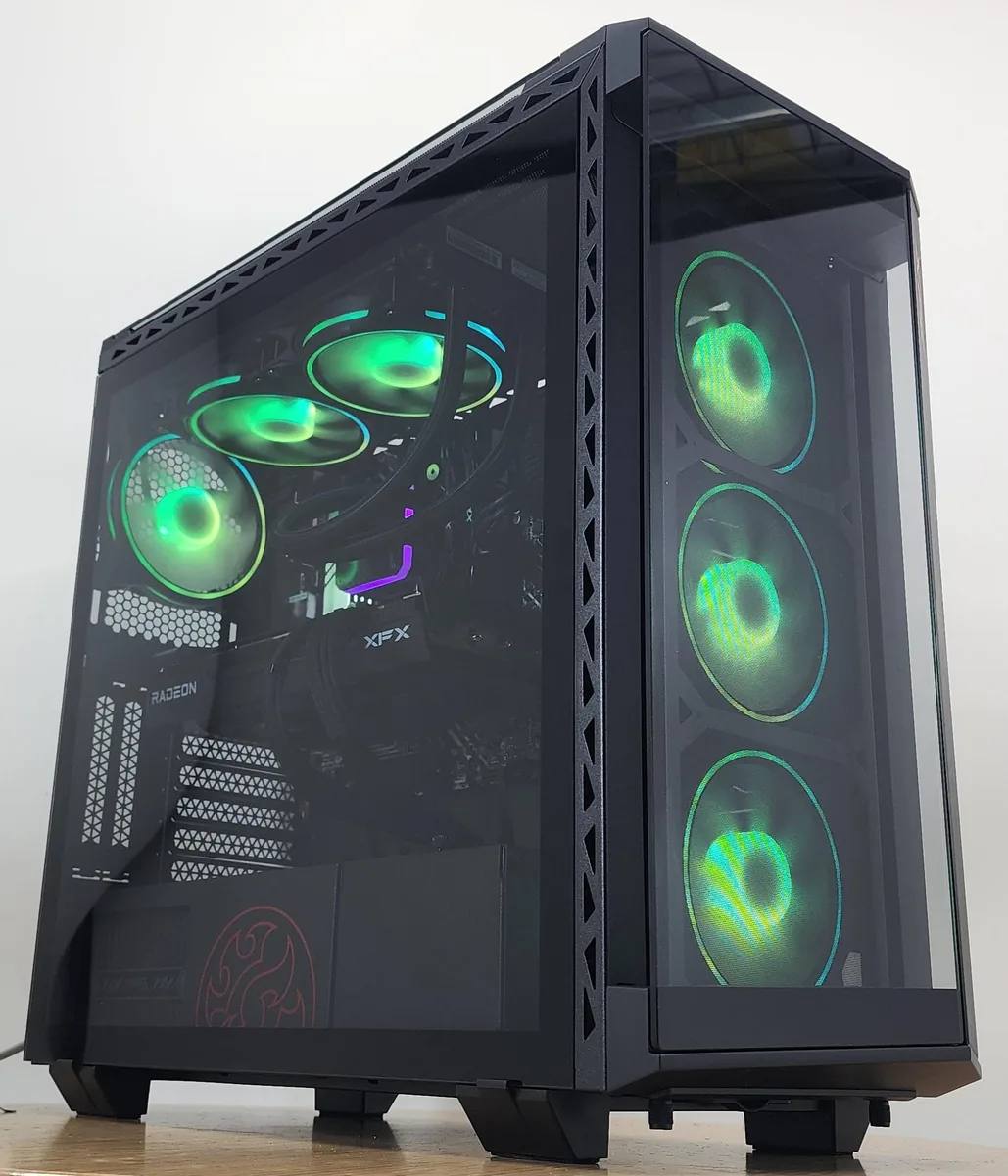 XPG Battlecruiser white mid-tower with 240mm AIO cooler visible through glass side panel
