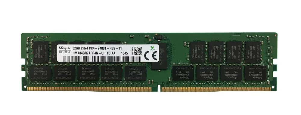 Green 288-pin DDR4 server memory module with black chips