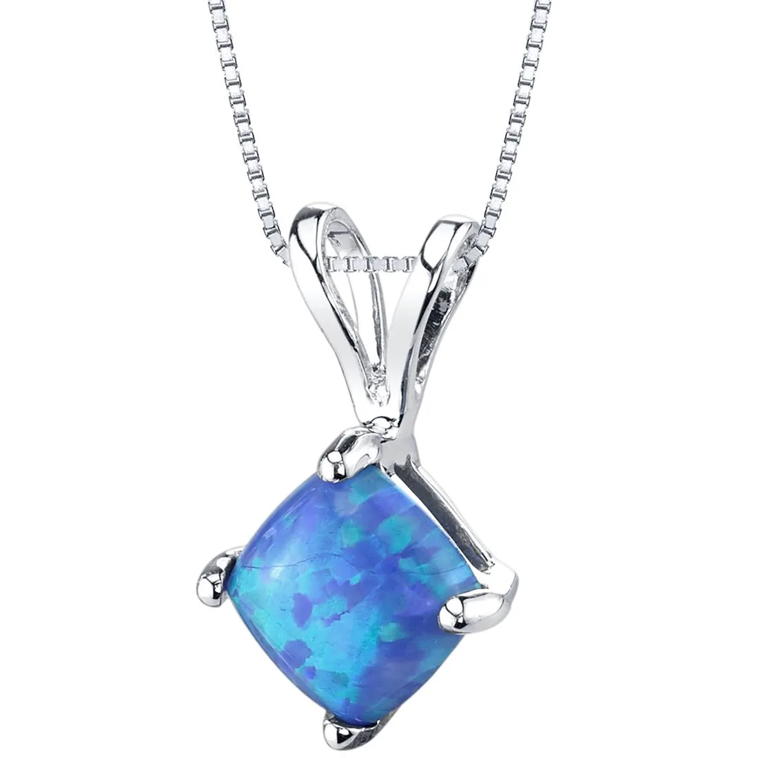 Oravo Oravo 14k White Gold Cushion Cut Created Blue Opal Pendant .50 ct — product photo