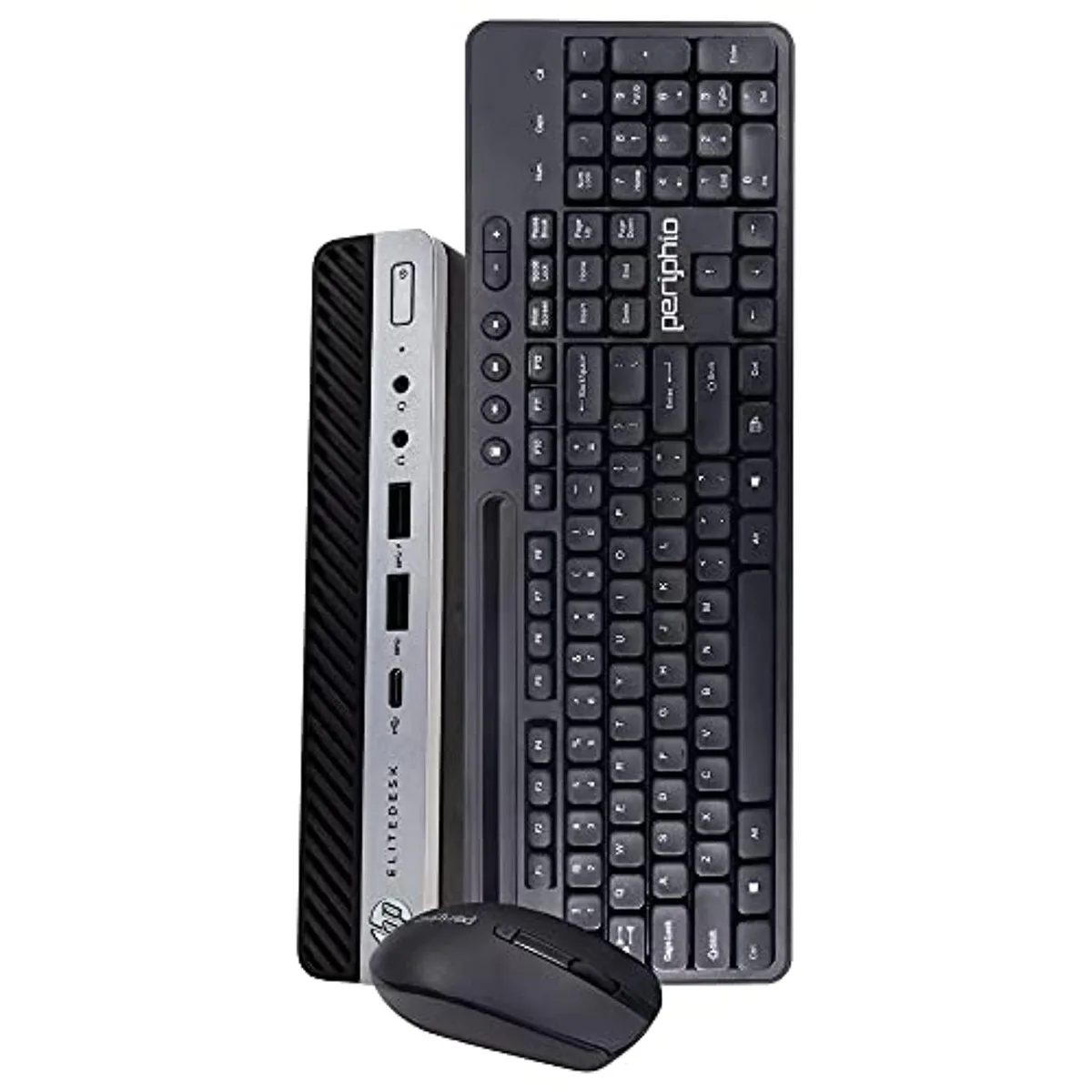 Compact black HP EliteDesk 800 G3 micro desktop tower with front USB ports